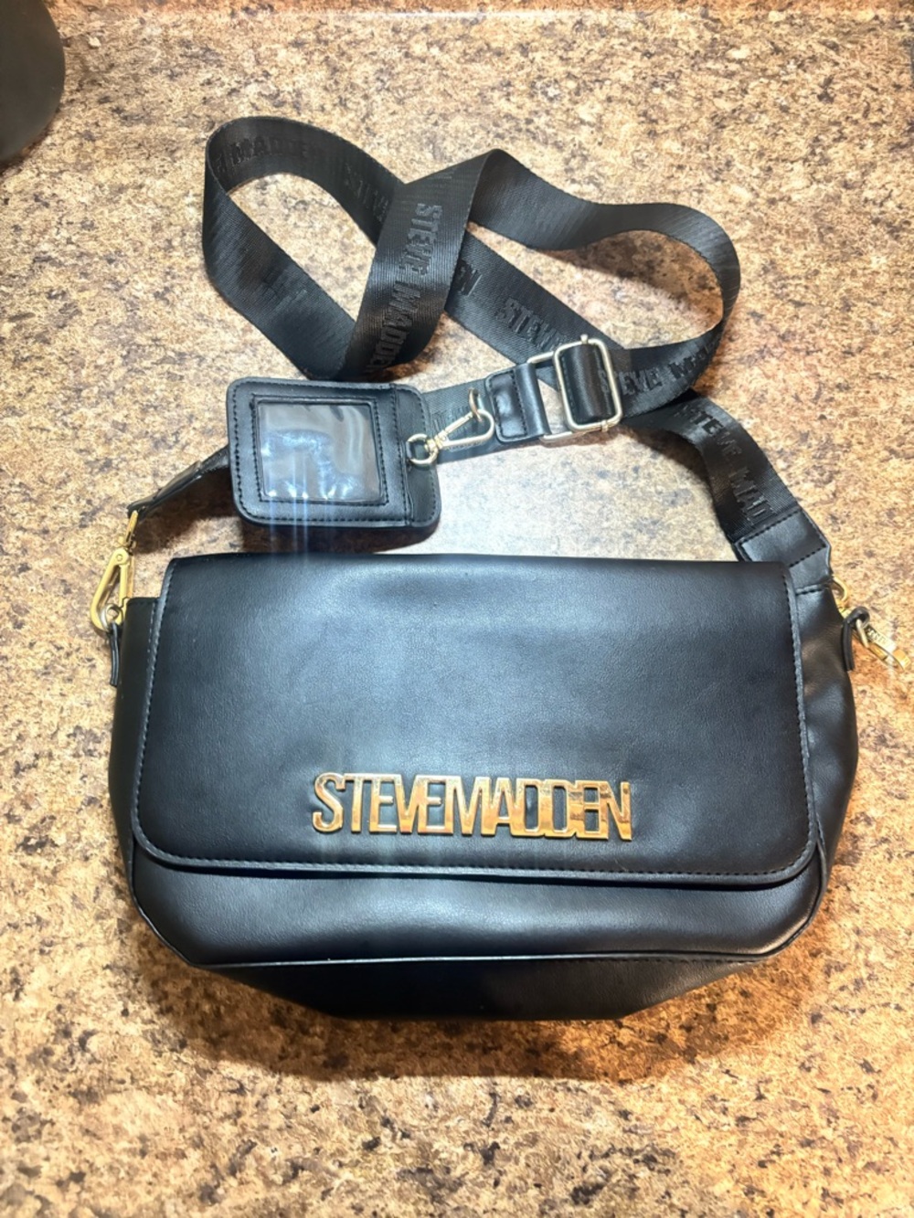 Steve Madden Black Shoulder Bag with Gold Accent